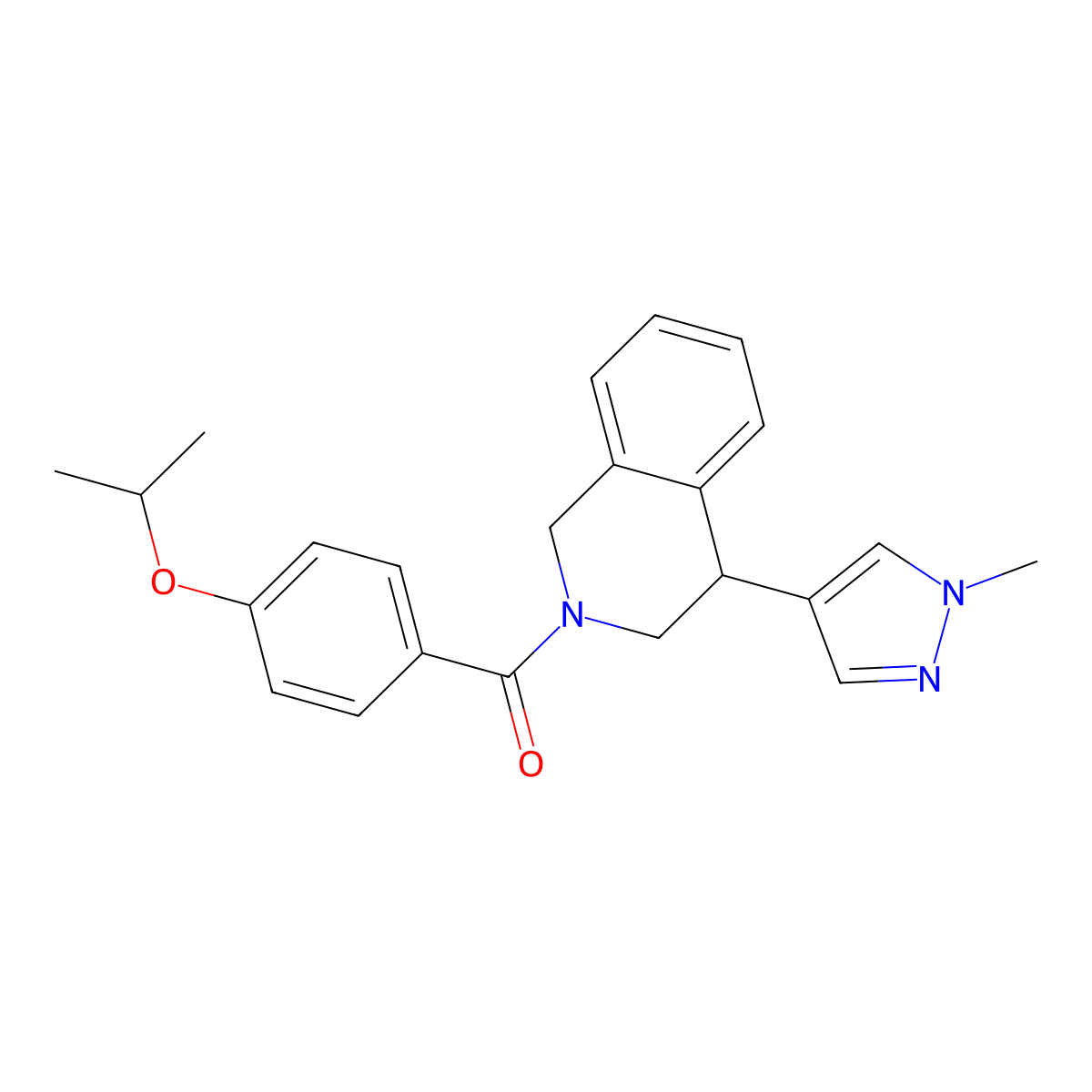 (4-isopropoxyphenyl)(4-(1-methyl-1H-pyrazol-4-yl)-3,4-dihydroisoquinolin-2(1H)-yl)methanone molecular structure, CAS 2177366-08-2