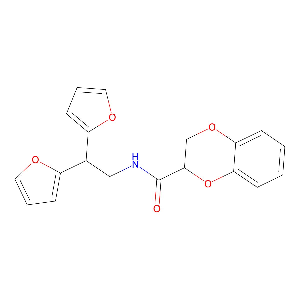 N-[2,2-bis(furan-2-yl)ethyl]-2,3-dihydro-1,4-benzodioxine-2-carboxamide molecular structure, CAS 2177366-09-3