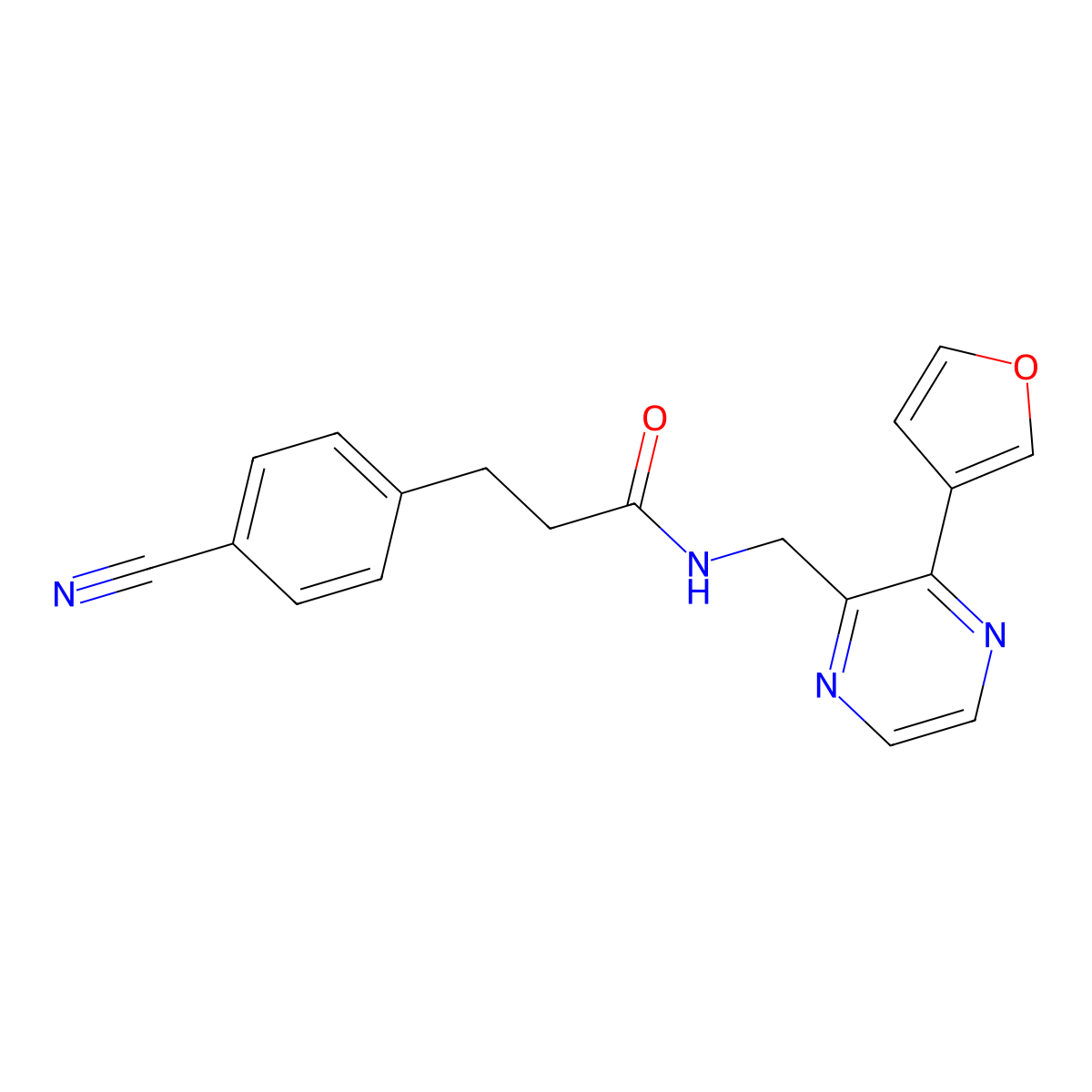 3-(4-cyanophenyl)-N-((3-(furan-3-yl)pyrazin-2-yl)methyl)propanamide molecular structure, CAS 2177366-10-6