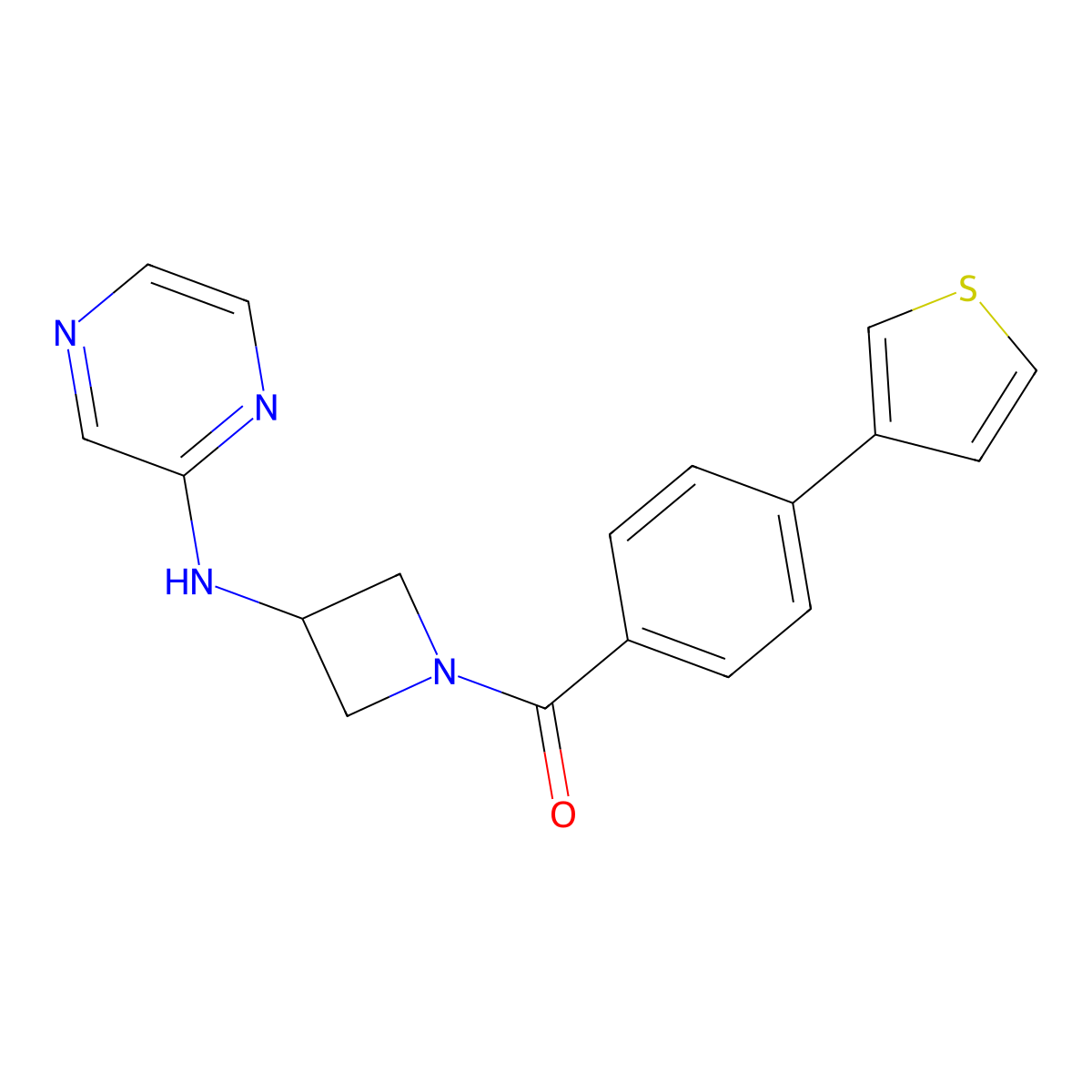 N-{1-[4-(thiophen-3-yl)benzoyl]azetidin-3-yl}pyrazin-2-amine molecular structure, CAS 2177366-12-8