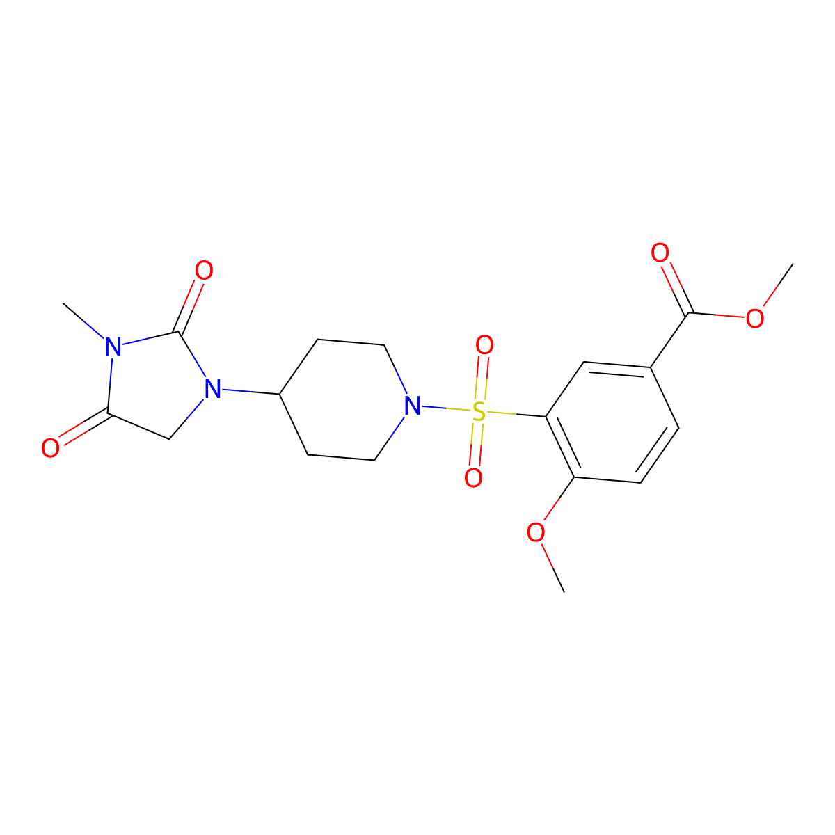 Methyl 4-methoxy-3-((4-(3-methyl-2,4-dioxoimidazolidin-1-yl)piperidin-1-yl)sulfonyl)benzoate molecular structure, CAS 2177366-23-1