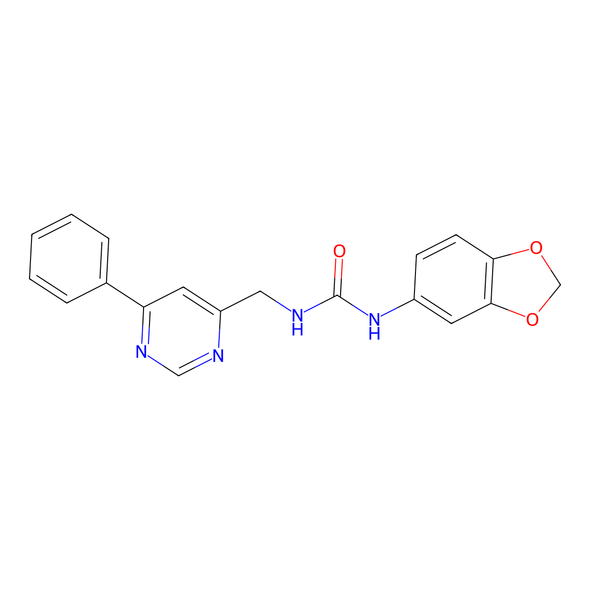 1-(Benzo[d][1,3]dioxol-5-yl)-3-((6-phenylpyrimidin-4-yl)methyl)urea molecular structure, CAS 2177366-27-5