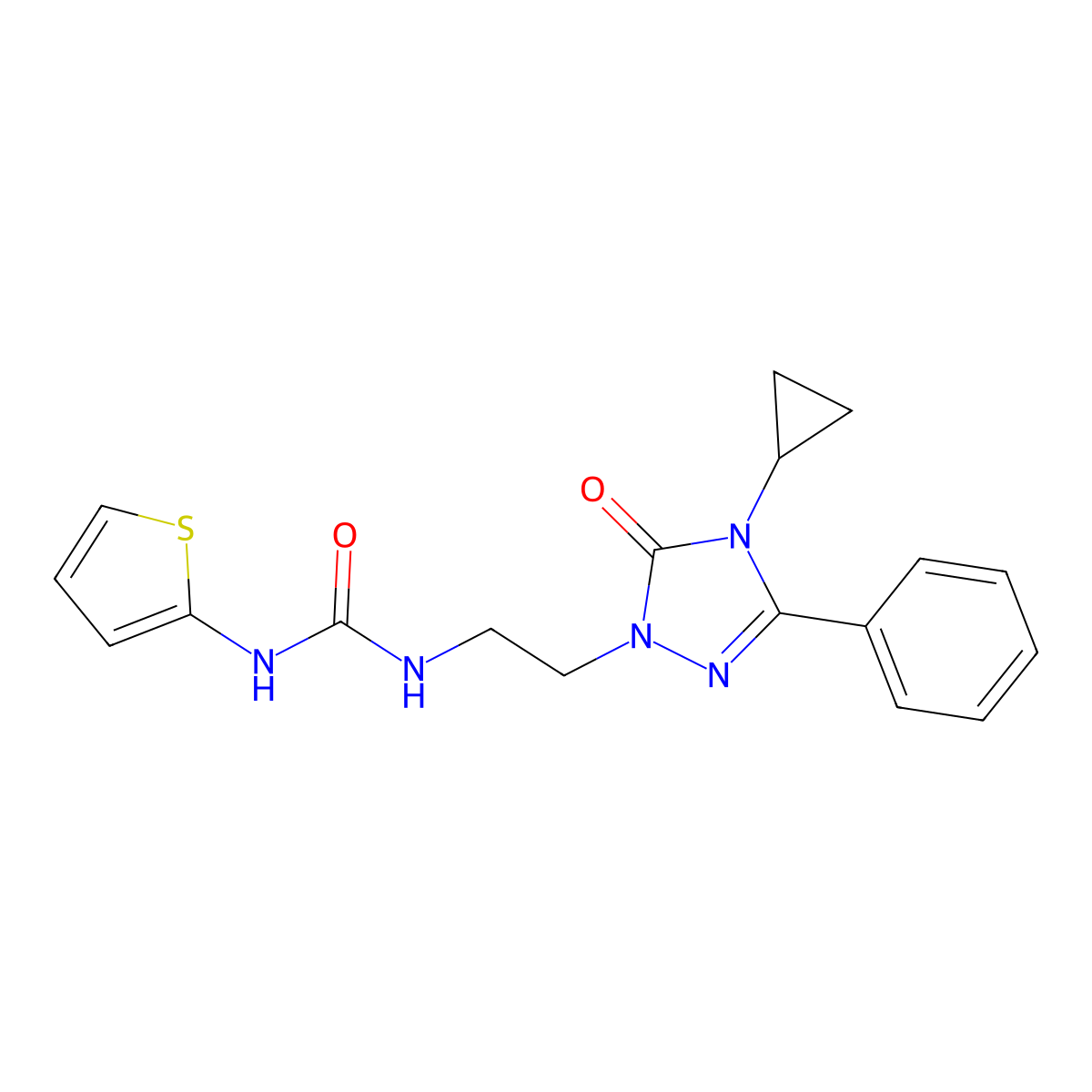 1-(2-(4-cyclopropyl-5-oxo-3-phenyl-4,5-dihydro-1H-1,2,4-triazol-1-yl)ethyl)-3-(thiophen-2-yl)urea molecular structure, CAS 2177366-30-0