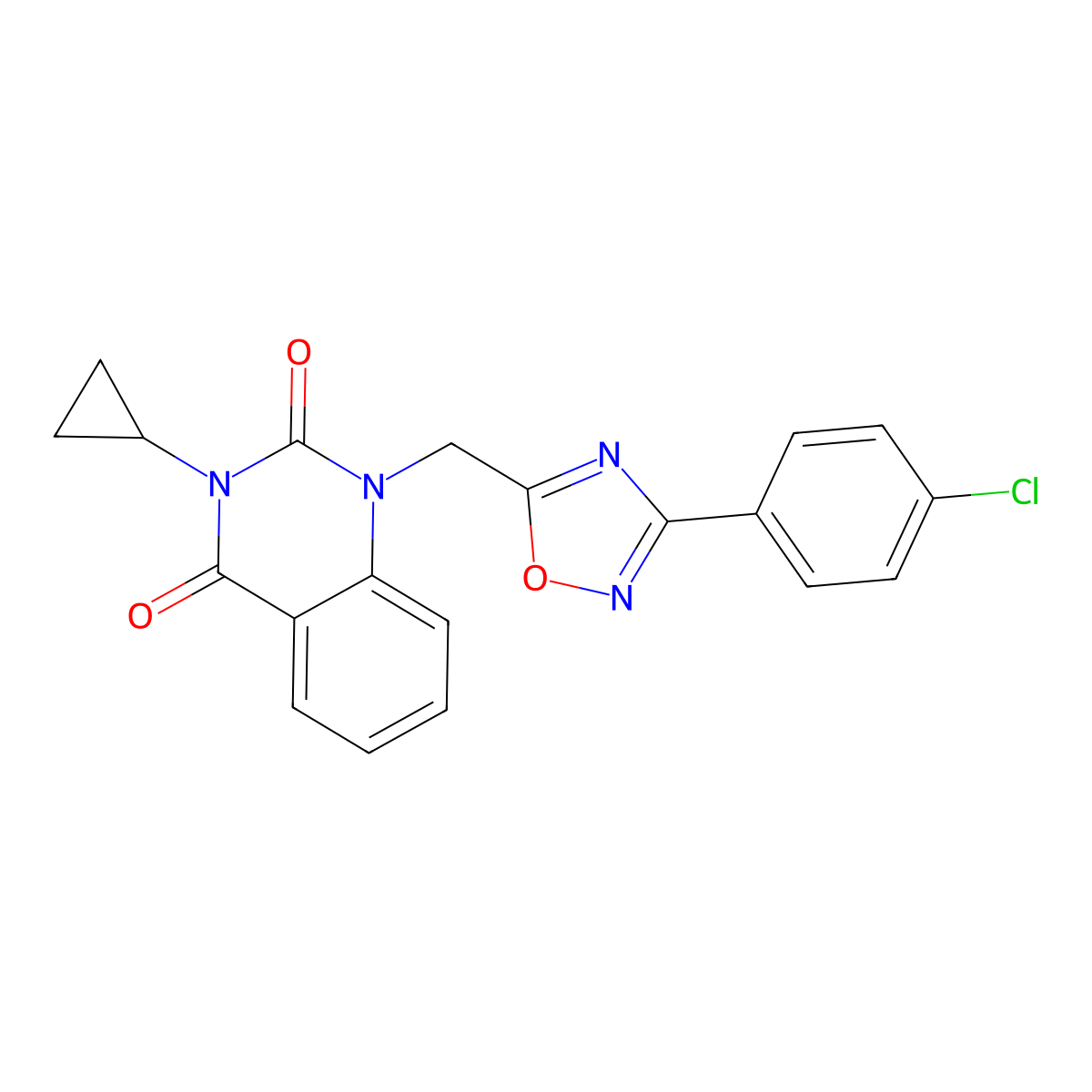 1-((3-(4-chlorophenyl)-1,2,4-oxadiazol-5-yl)methyl)-3-cyclopropylquinazoline-2,4(1H,3H)-dione molecular structure, CAS 2177366-35-5