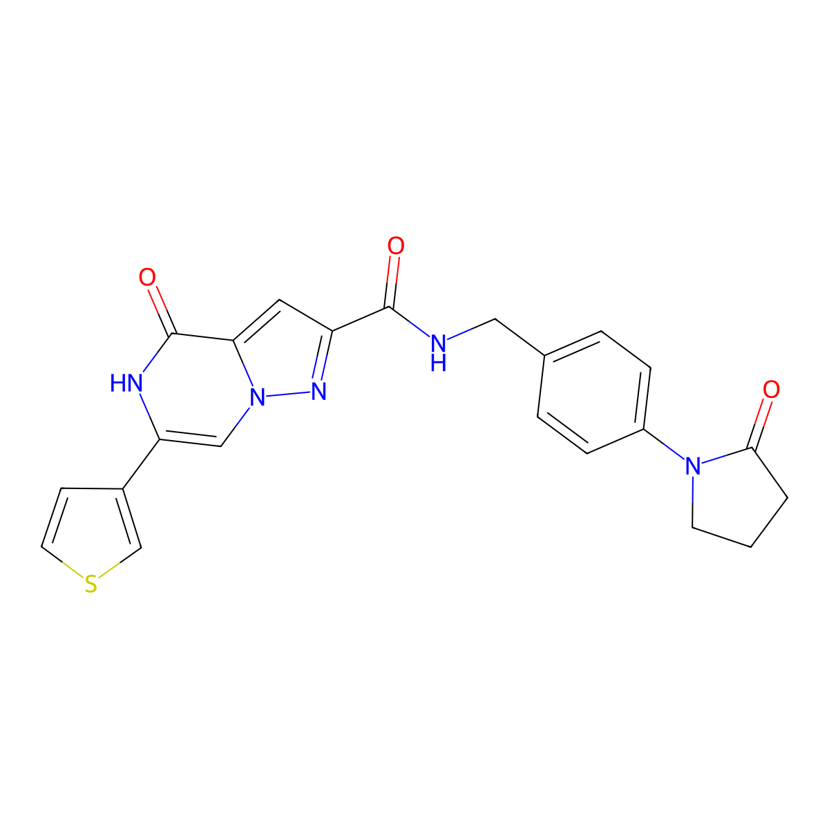 4-oxo-N-(4-(2-oxopyrrolidin-1-yl)benzyl)-6-(thiophen-3-yl)-4,5-dihydropyrazolo[1,5-a]pyrazine-2-carboxamide molecular structure, CAS 2177366-36-6