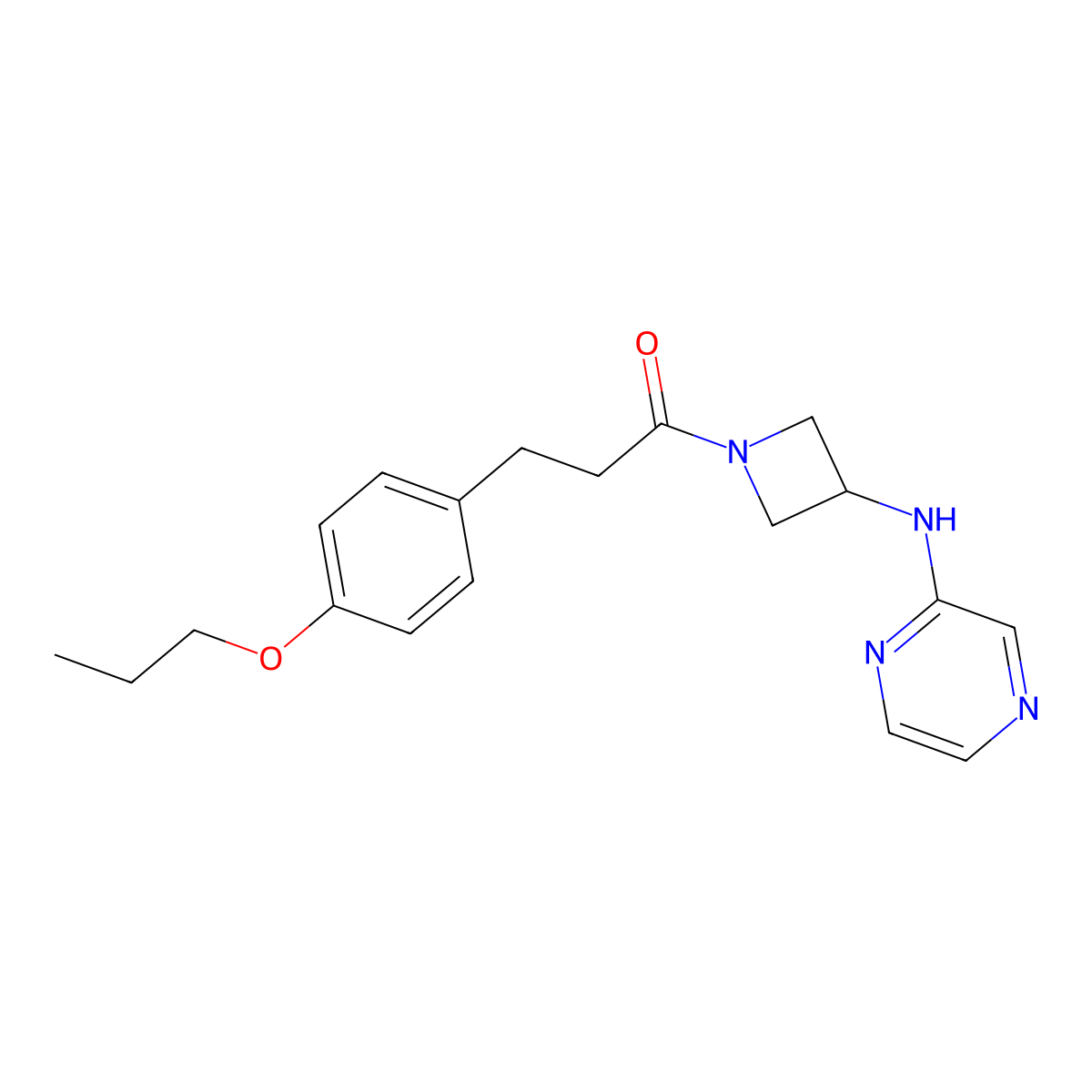 3-(4-Propoxyphenyl)-1-{3-[(pyrazin-2-yl)amino]azetidin-1-yl}propan-1-one molecular structure, CAS 2177366-37-7