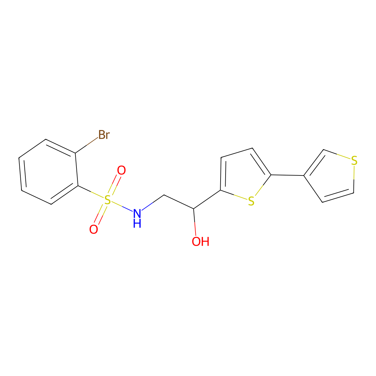 N-(2-([2,3'-bithiophen]-5-yl)-2-hydroxyethyl)-2-bromobenzenesulfonamide molecular structure, CAS 2177366-41-3