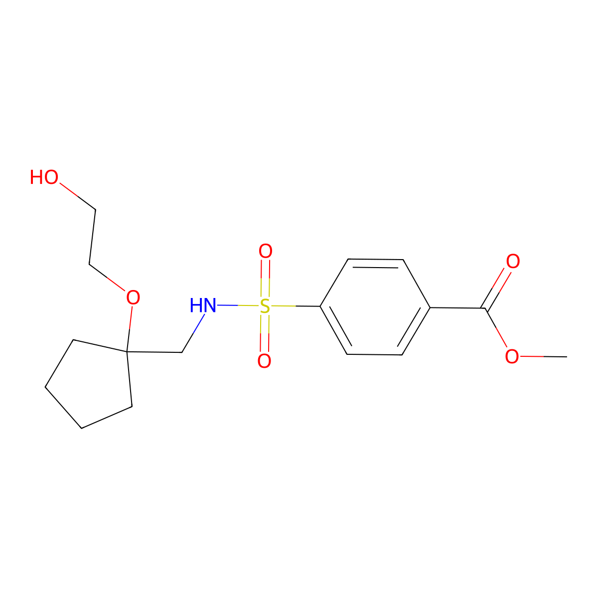 methyl 4-(N-((1-(2-hydroxyethoxy)cyclopentyl)methyl)sulfamoyl)benzoate molecular structure, CAS 2177366-42-4