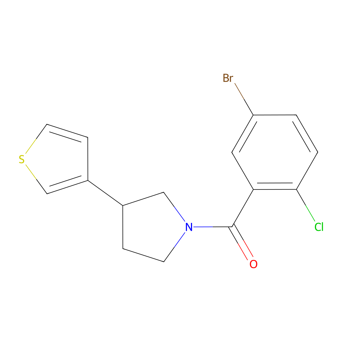 (5-Bromo-2-chlorophenyl)(3-(thiophen-3-yl)pyrrolidin-1-yl)methanone molecular structure, CAS 2177366-43-5