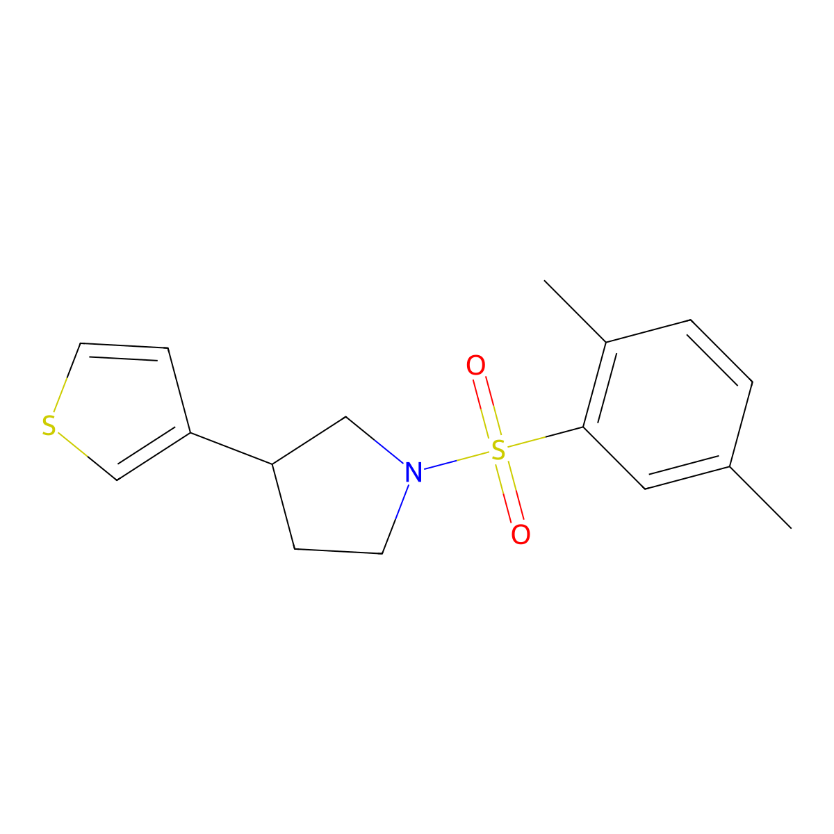 1-(2,5-Dimethylbenzenesulfonyl)-3-(thiophen-3-yl)pyrrolidine molecular structure, CAS 2177366-46-8