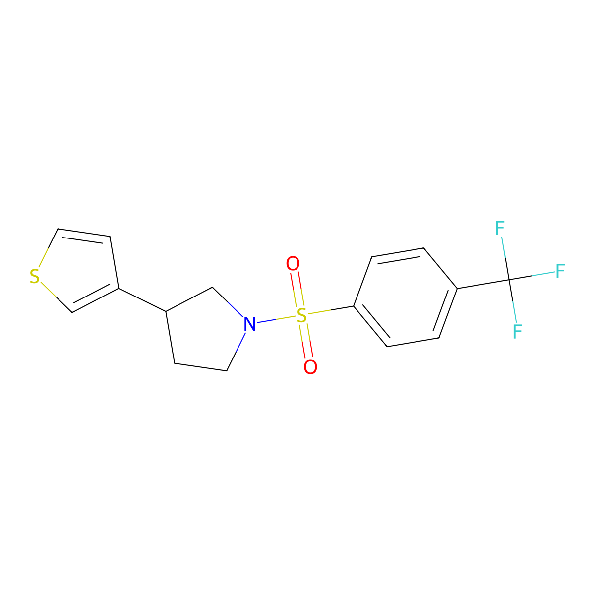 3-(Thiophen-3-yl)-1-((4-(trifluoromethyl)phenyl)sulfonyl)pyrrolidine molecular structure, CAS 2177366-47-9