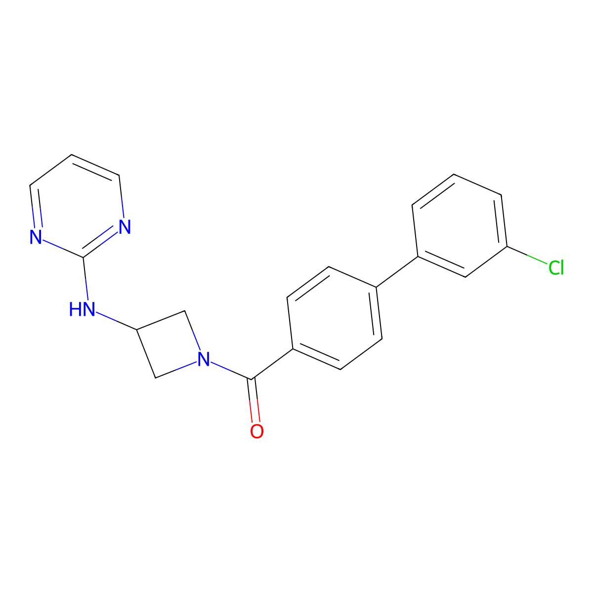 (3'-Chloro-[1,1'-biphenyl]-4-yl)(3-(pyrimidin-2-ylamino)azetidin-1-yl)methanone molecular structure, CAS 2177449-87-3