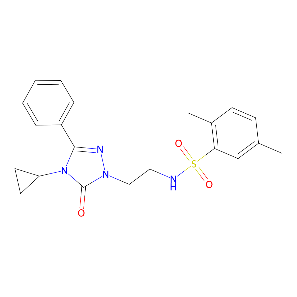 N-(2-(4-cyclopropyl-5-oxo-3-phenyl-4,5-dihydro-1H-1,2,4-triazol-1-yl)ethyl)-2,5-dimethylbenzenesulfonamide molecular structure, CAS 2177449-90-8