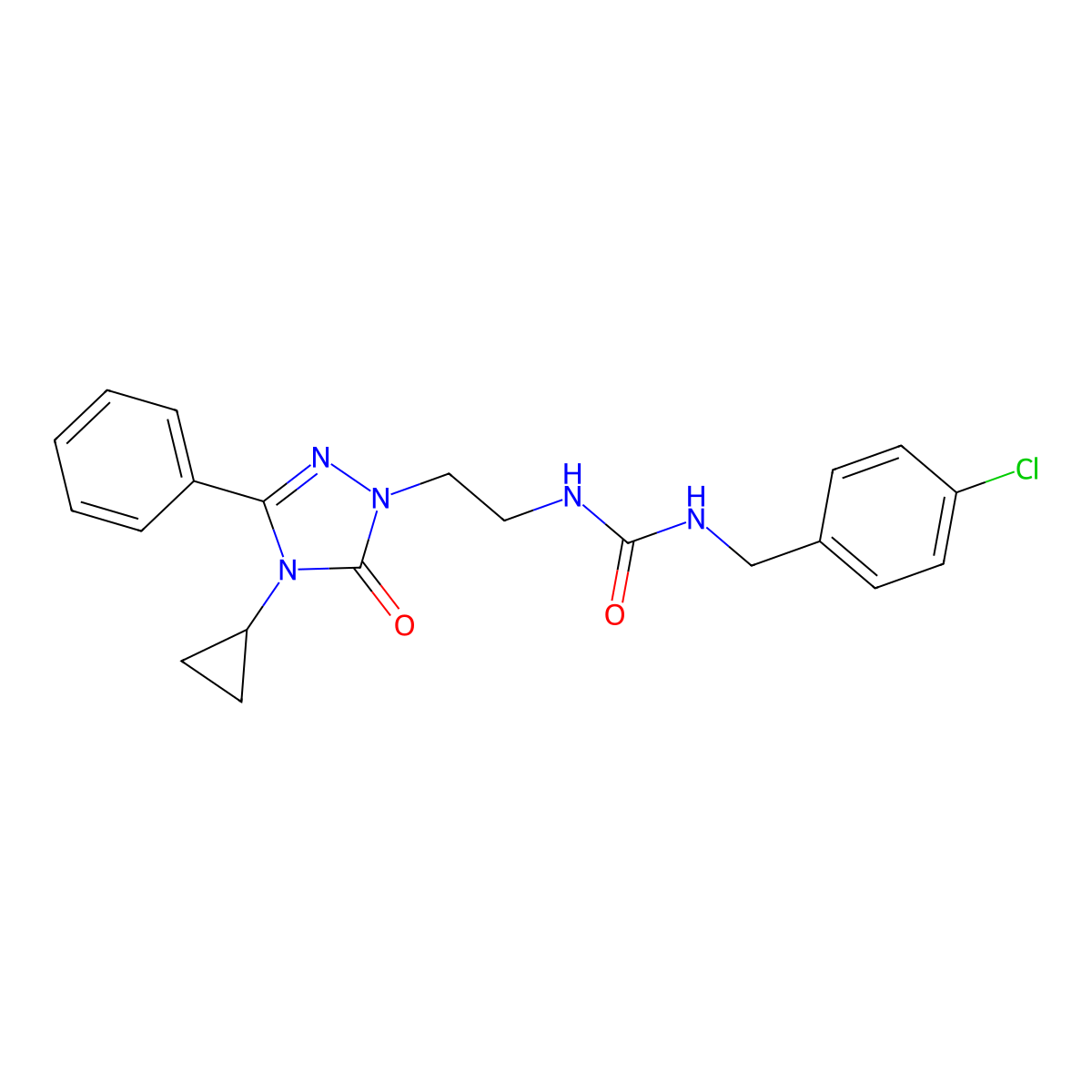 1-(4-chlorobenzyl)-3-(2-(4-cyclopropyl-5-oxo-3-phenyl-4,5-dihydro-1H-1,2,4-triazol-1-yl)ethyl)urea molecular structure, CAS 2177449-91-9