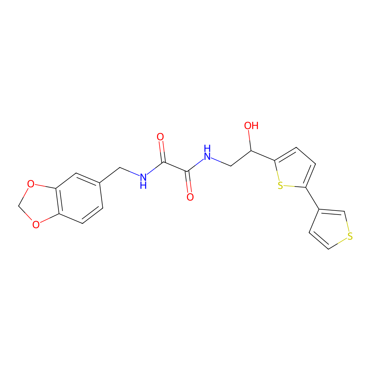 N'-[(2H-1,3-benzodioxol-5-yl)methyl]-N-(2-{[2,3'-bithiophene]-5-yl}-2-hydroxyethyl)ethanediamide molecular structure, CAS 2177449-94-2