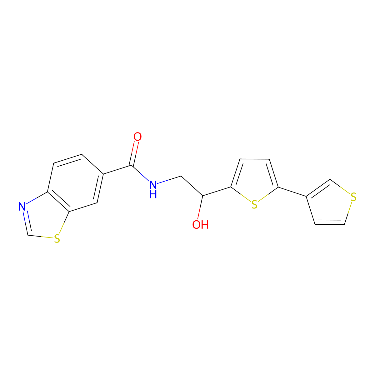 N-(2-([2,3'-bithiophen]-5-yl)-2-hydroxyethyl)benzo[d]thiazole-6-carboxamide molecular structure, CAS 2177449-95-3