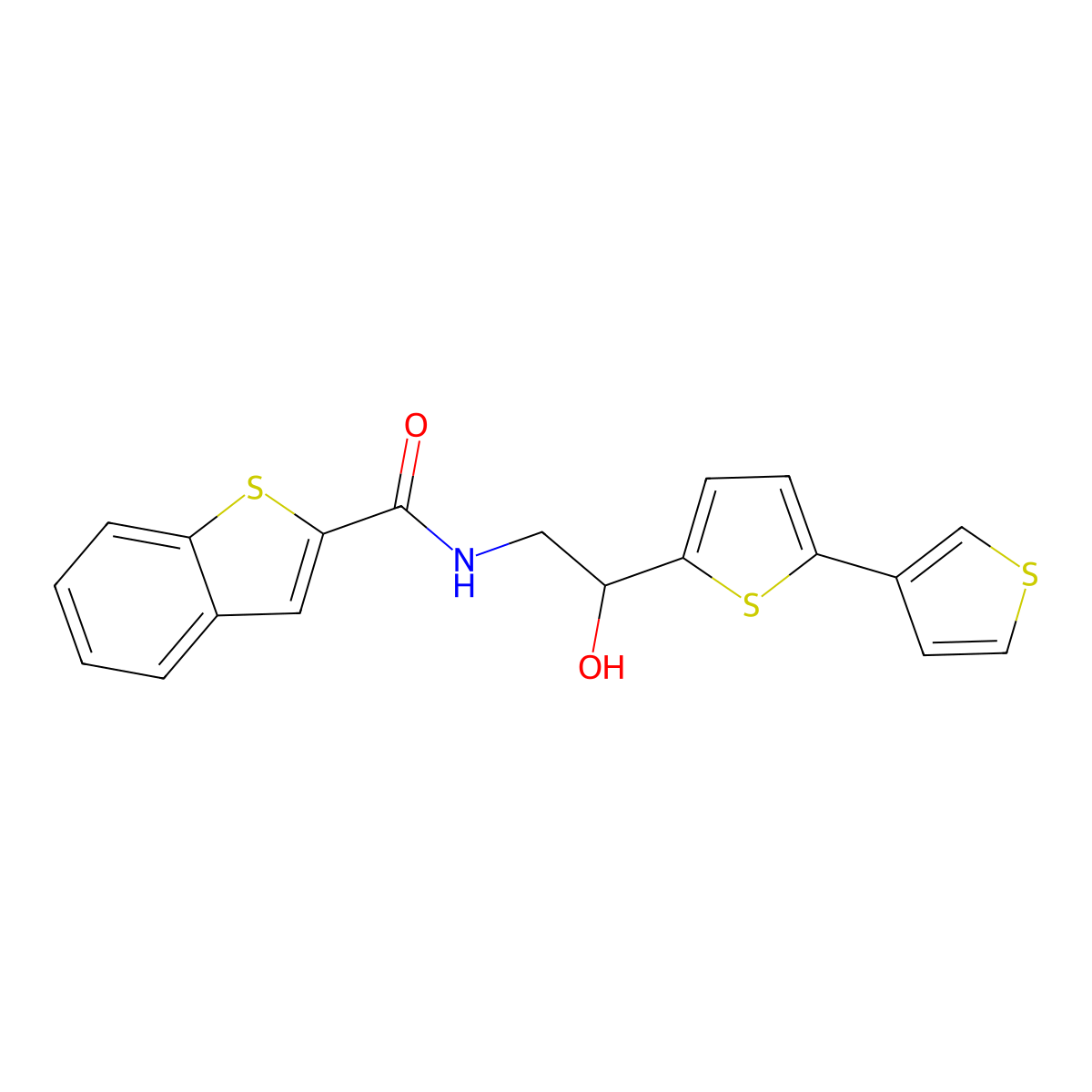 N-(2-{[2,3'-bithiophene]-5-yl}-2-hydroxyethyl)-1-benzothiophene-2-carboxamide molecular structure, CAS 2177449-98-6