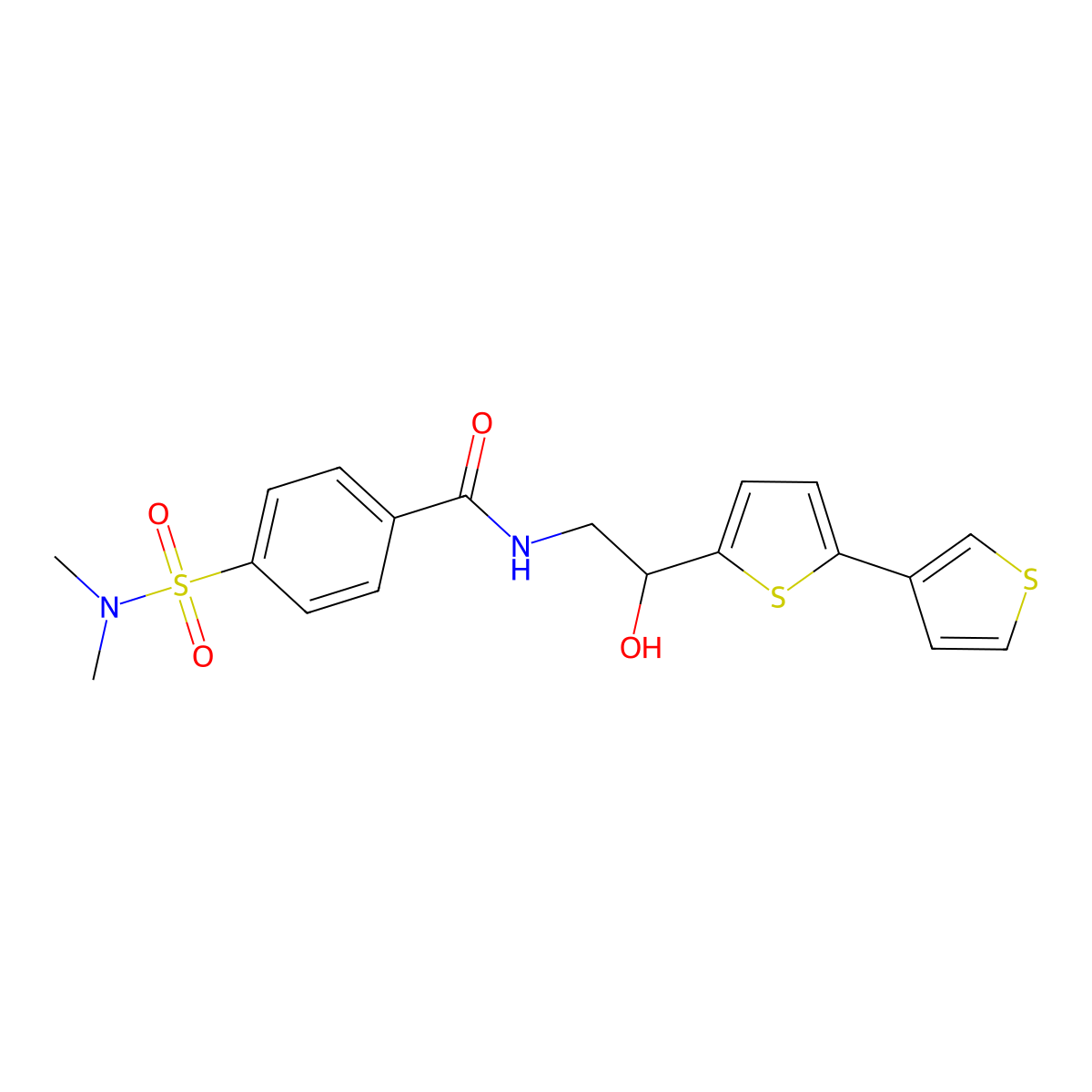 N-(2-([2,3'-bithiophen]-5-yl)-2-hydroxyethyl)-4-(N,N-dimethylsulfamoyl)benzamide molecular structure, CAS 2177450-00-7