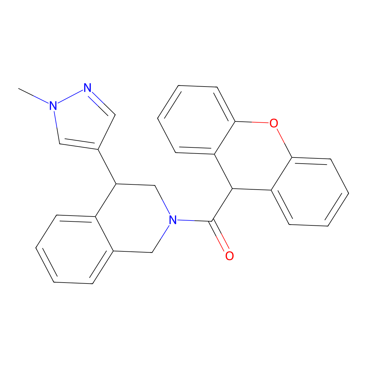 (4-(1-methyl-1H-pyrazol-4-yl)-3,4-dihydroisoquinolin-2(1H)-yl)(9H-xanthen-9-yl)methanone molecular structure, CAS 2177450-02-9