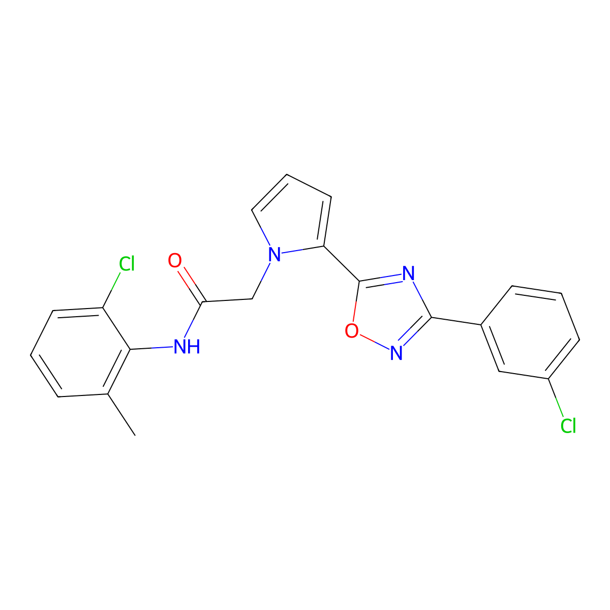N-(2-chloro-6-methylphenyl)-2-(2-(3-(3-chlorophenyl)-1,2,4-oxadiazol-5-yl)-1H-pyrrol-1-yl)acetamide molecular structure, CAS 2177450-05-2