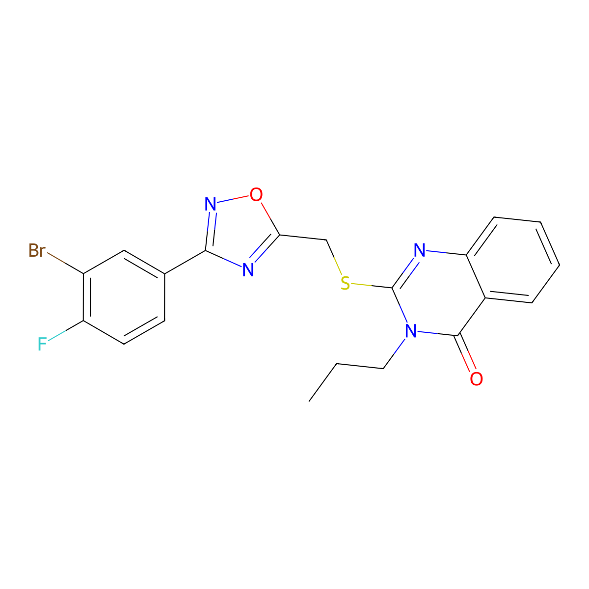 2-(((3-(3-bromo-4-fluorophenyl)-1,2,4-oxadiazol-5-yl)methyl)thio)-3-propylquinazolin-4(3H)-one molecular structure, CAS 2177450-07-4