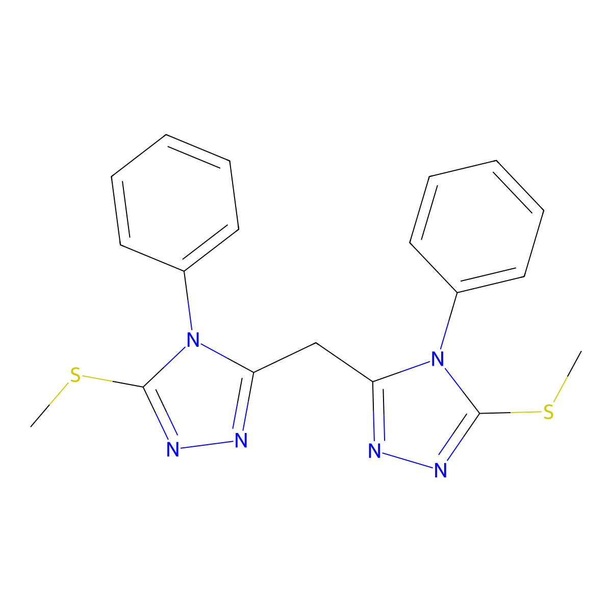 bis(5-(methylthio)-4-phenyl-4H-1,2,4-triazol-3-yl)methane molecular structure, CAS 21776-82-9