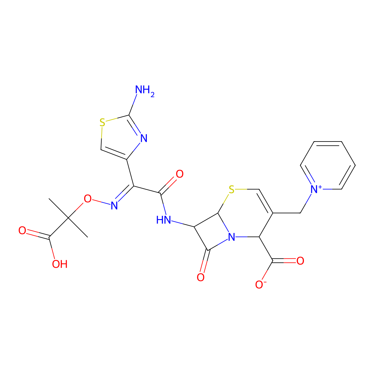 7-[[2-(2-Amino-1,3-thiazol-4-yl)-2-(2-carboxypropan-2-yloxyimino)acetyl]amino]-8-oxo-3-(pyridin-1-ium-1-ylmethyl)-5-thia-1-azabicyclo[4.2.0]oct-3-ene-2-carboxylate molecular structure, CAS 217796-42-4