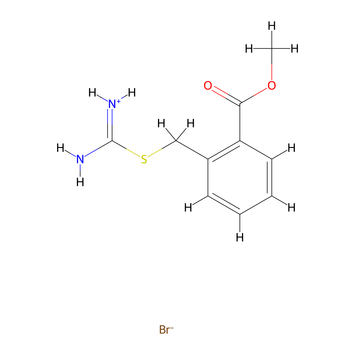 Amino{[2-(methoxycarbonyl)benzyl]sulfanyl}methaniminium bromide molecular structure, CAS 21784-51-0