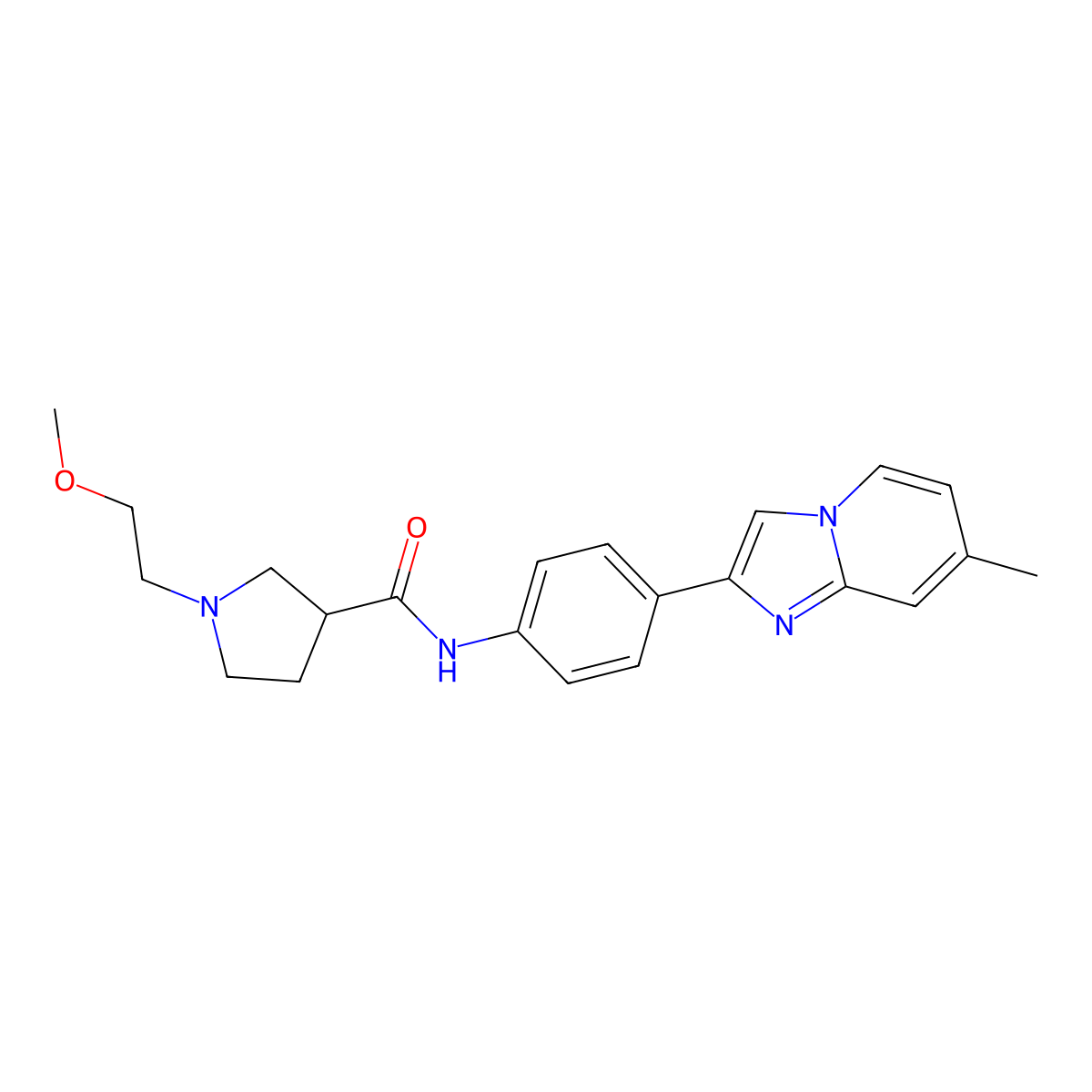 1-(2-Methoxyethyl)-N-(4-(7-methylimidazo[1,2-a]pyridin-2-yl)phenyl)pyrrolidine-3-carboxamide molecular structure, CAS 2178429-12-2