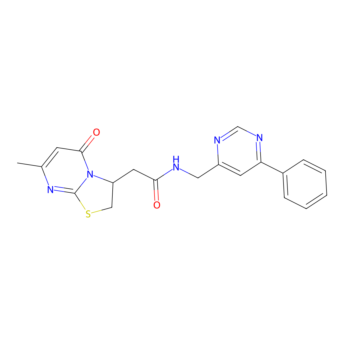 2-(7-methyl-5-oxo-3,5-dihydro-2H-thiazolo[3,2-a]pyrimidin-3-yl)-N-((6-phenylpyrimidin-4-yl)methyl)acetamide molecular structure, CAS 2178771-00-9