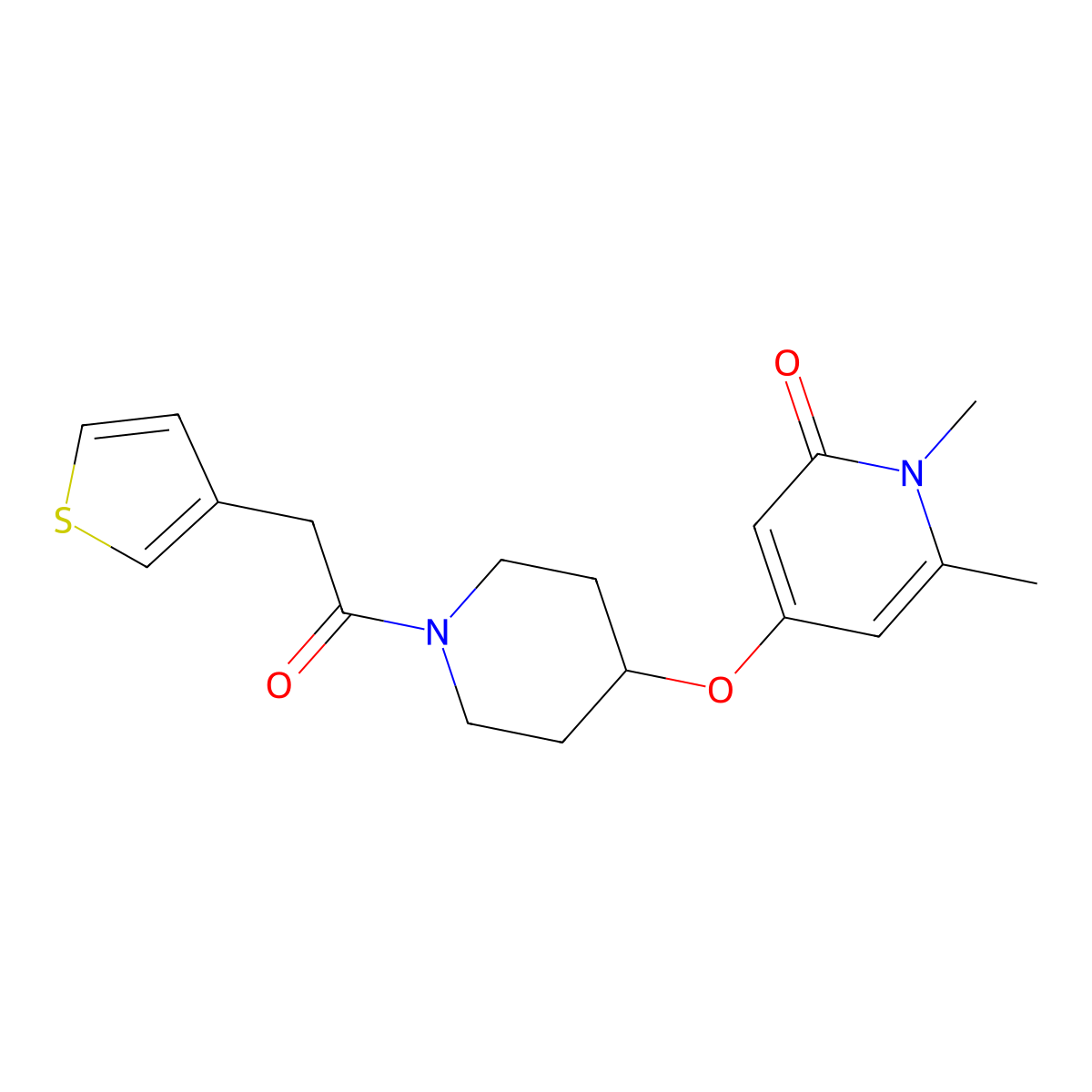 1,6-dimethyl-4-((1-(2-(thiophen-3-yl)acetyl)piperidin-4-yl)oxy)pyridin-2(1H)-one molecular structure, CAS 2178771-02-1