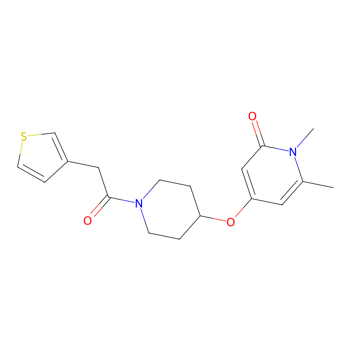 1,6-dimethyl-4-((1-(2-(thiophen-3-yl)acetyl)piperidin-4-yl)oxy)pyridin-2(1H)-one molecular structure, CAS 2178771-02-1