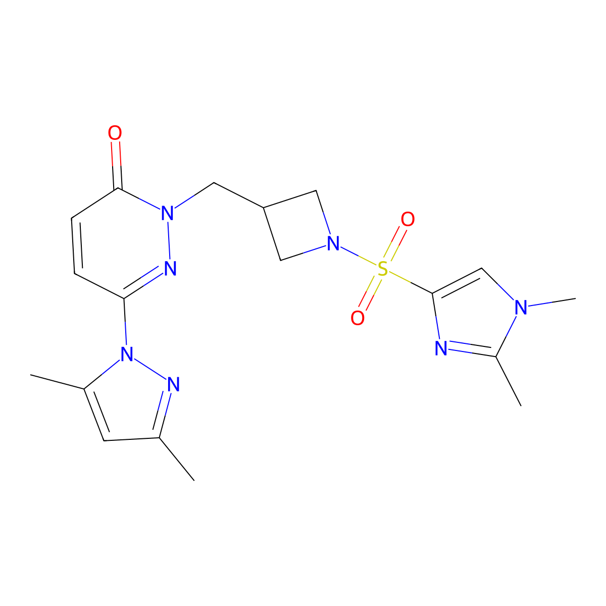 2-({1-[(1,2-dimethyl-1H-imidazol-4-yl)sulfonyl]azetidin-3-yl}methyl)-6-(3,5-dimethyl-1H-pyrazol-1-yl)-2,3-dihydropyridazin-3-one molecular structure, CAS 2178771-12-3