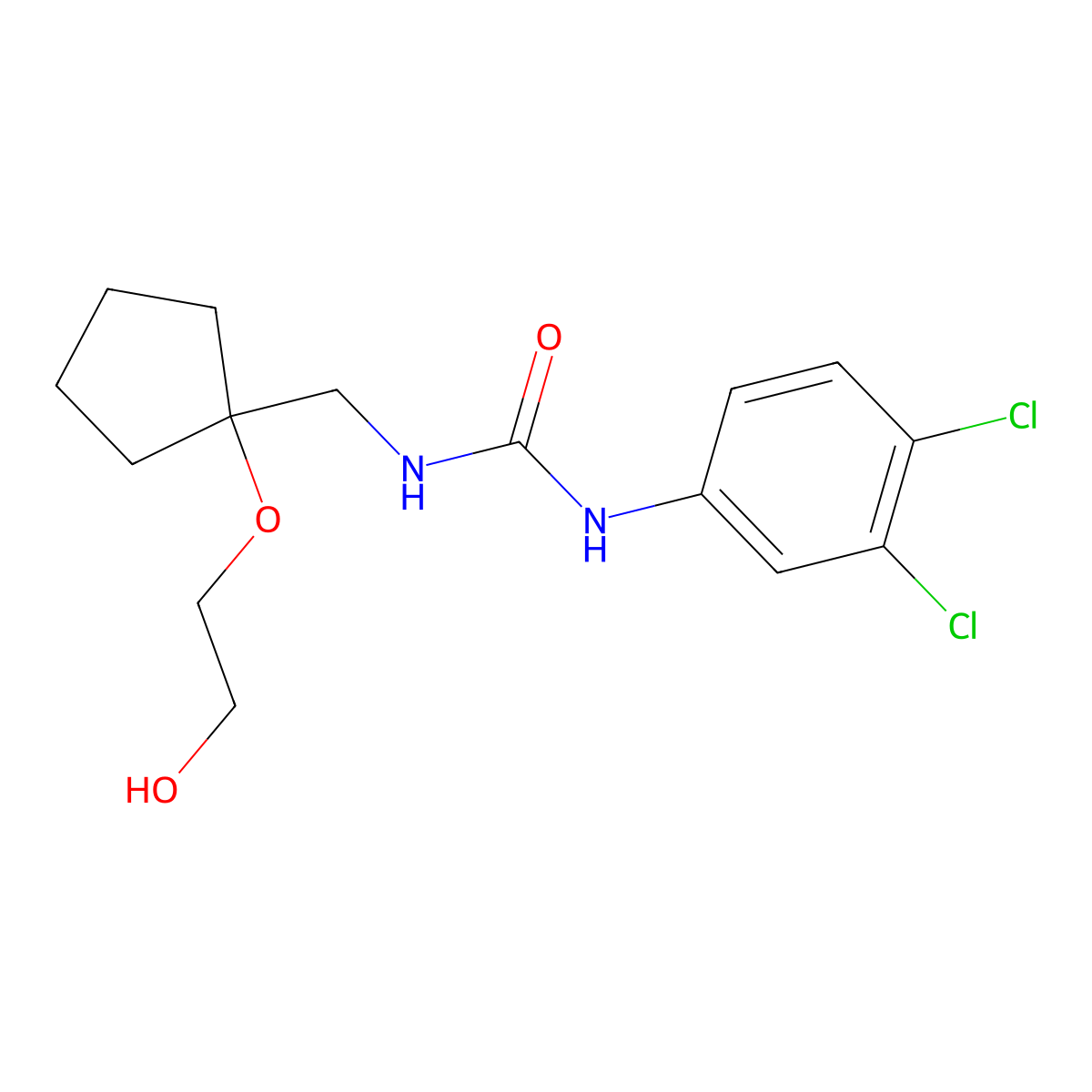1-(3,4-Dichlorophenyl)-3-((1-(2-hydroxyethoxy)cyclopentyl)methyl)urea molecular structure, CAS 2178771-13-4