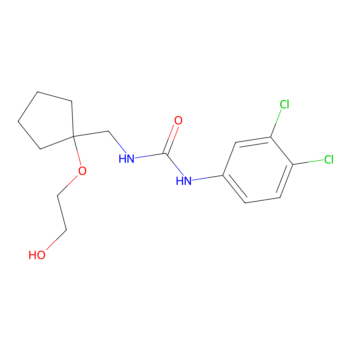 1-(3,4-Dichlorophenyl)-3-((1-(2-hydroxyethoxy)cyclopentyl)methyl)urea molecular structure, CAS 2178771-13-4