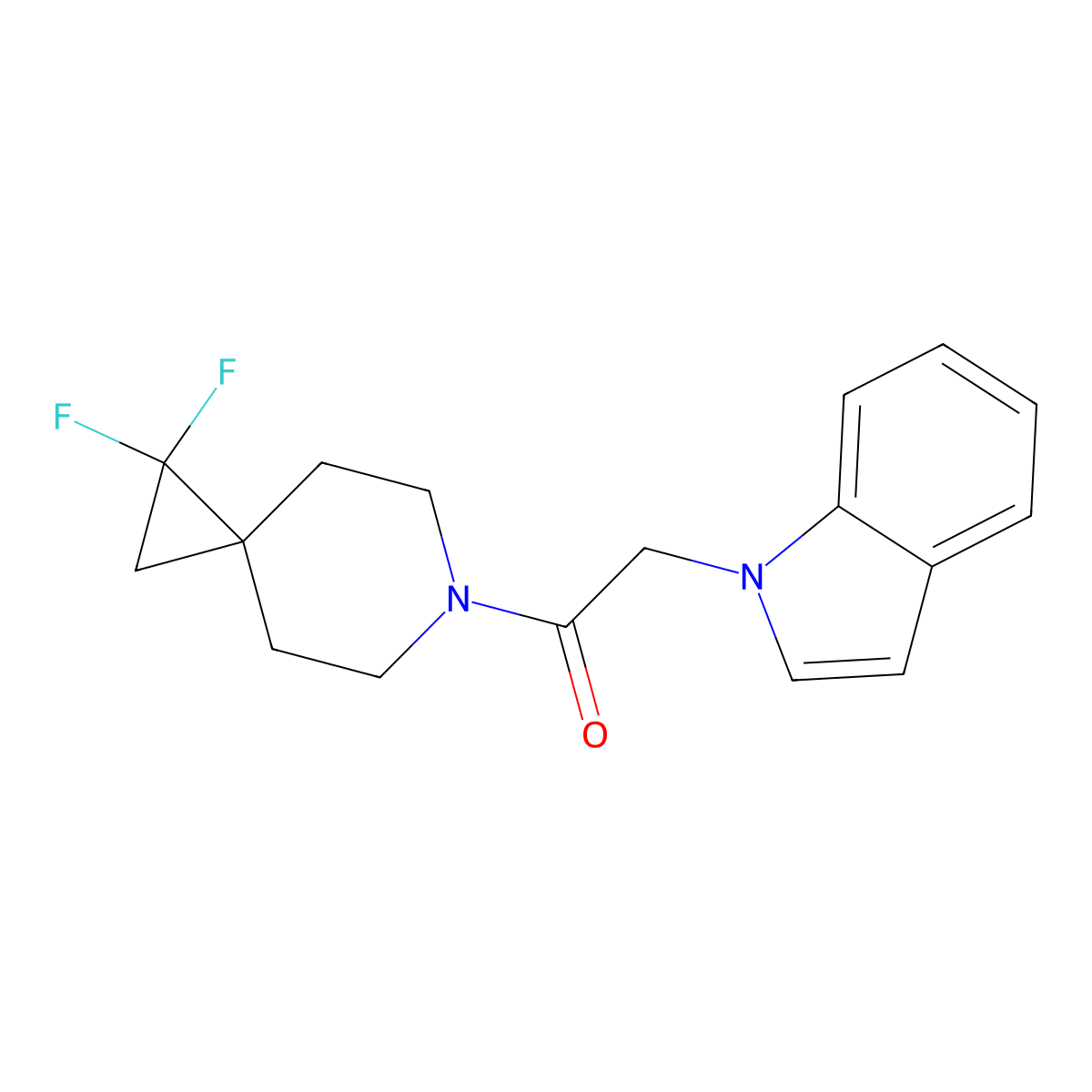 1-{1,1-difluoro-6-azaspiro[2.5]octan-6-yl}-2-(1H-indol-1-yl)ethan-1-one molecular structure, CAS 2178771-15-6