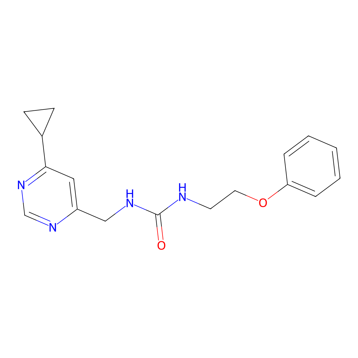 1-((6-Cyclopropylpyrimidin-4-yl)methyl)-3-(2-phenoxyethyl)urea molecular structure, CAS 2178771-17-8