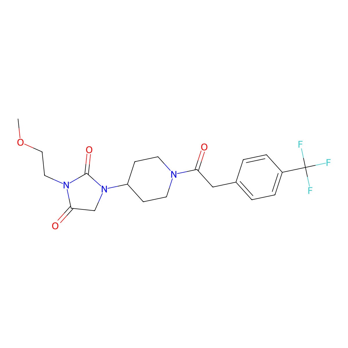 3-(2-Methoxyethyl)-1-(1-{2-[4-(trifluoromethyl)phenyl]acetyl}piperidin-4-yl)imidazolidine-2,4-dione molecular structure, CAS 2178771-25-8