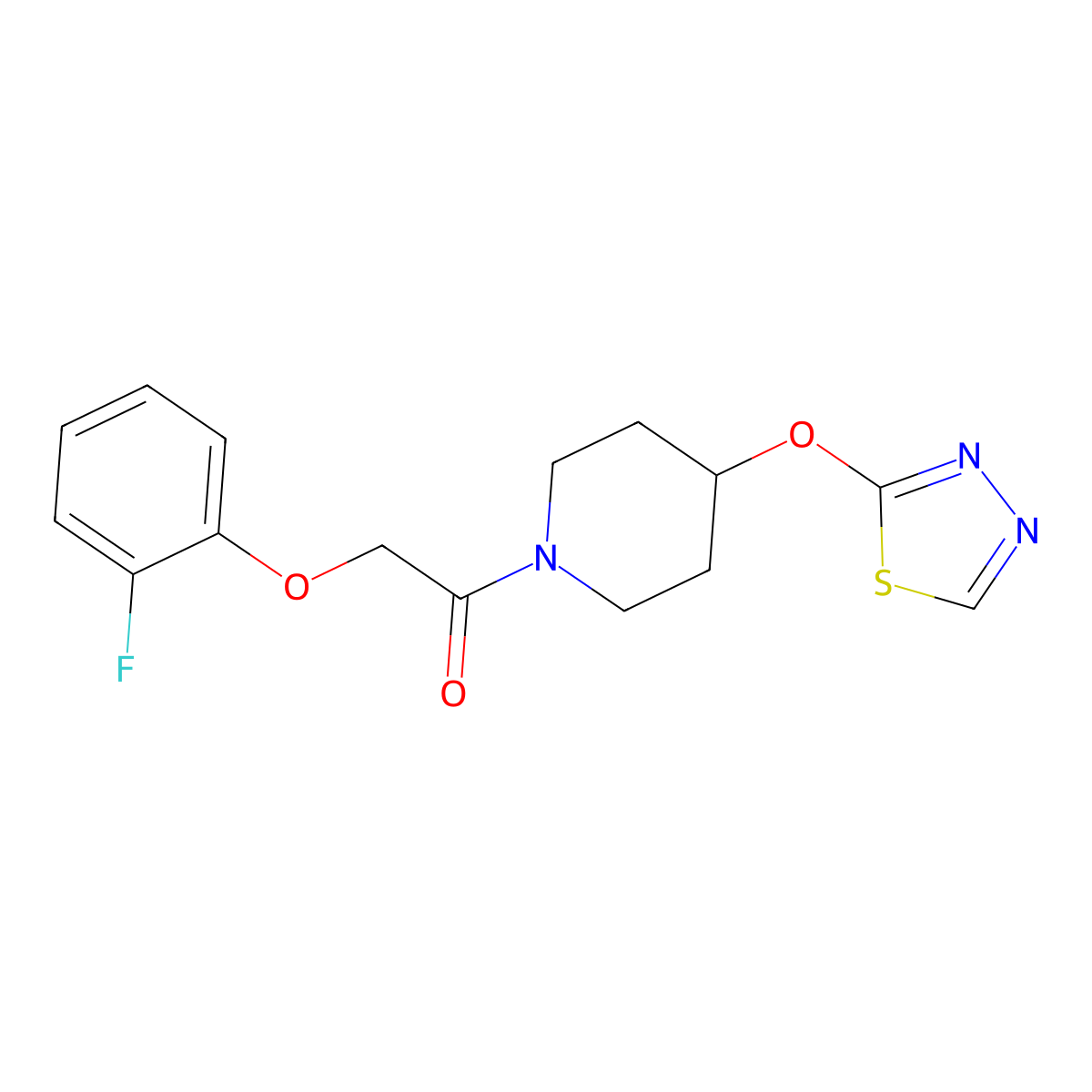 2-(2-Fluorophenoxy)-1-[4-(1,3,4-thiadiazol-2-yloxy)piperidin-1-yl]ethan-1-one molecular structure, CAS 2178771-50-9