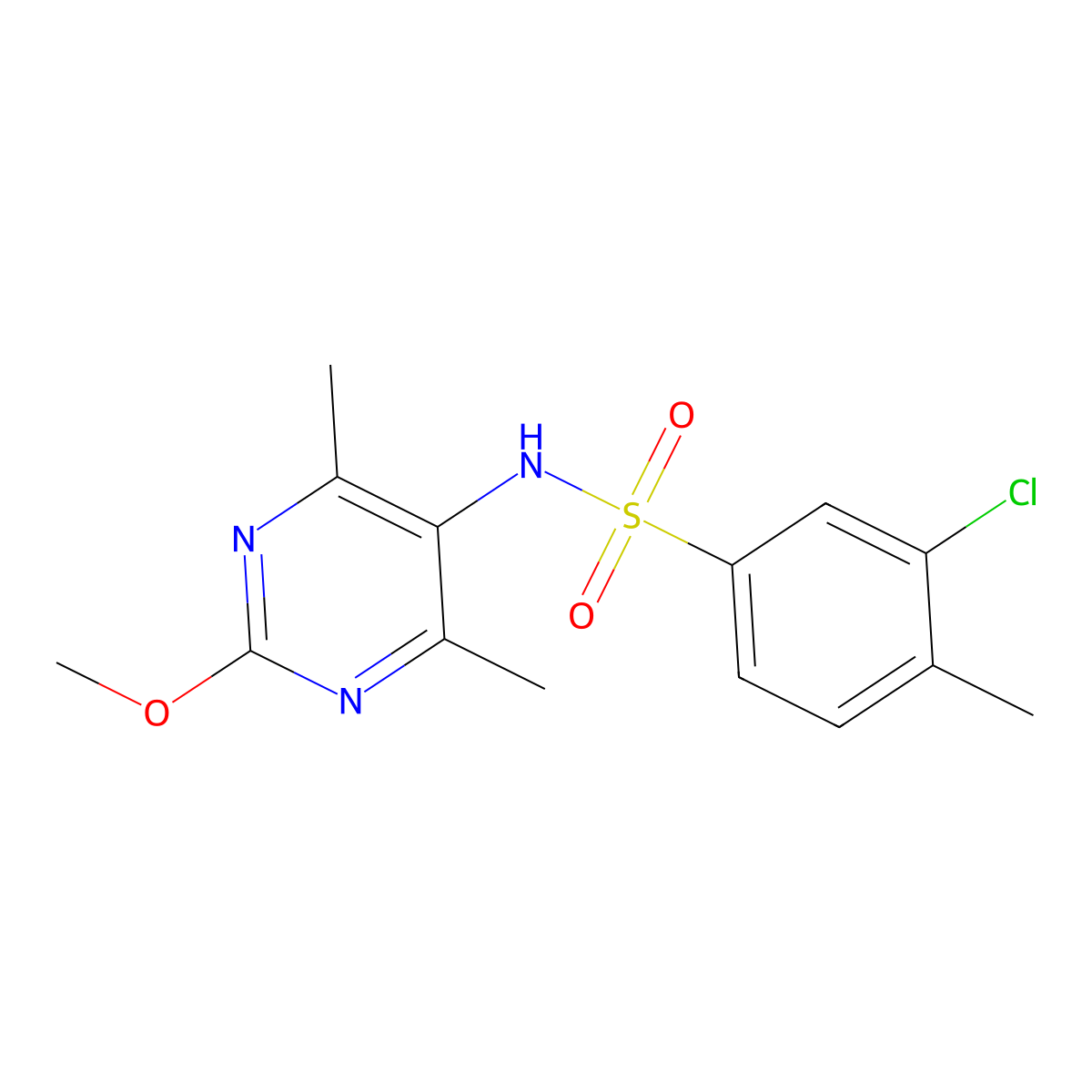 3-chloro-N-(2-methoxy-4,6-dimethylpyrimidin-5-yl)-4-methylbenzenesulfonamide molecular structure, CAS 2178771-67-8
