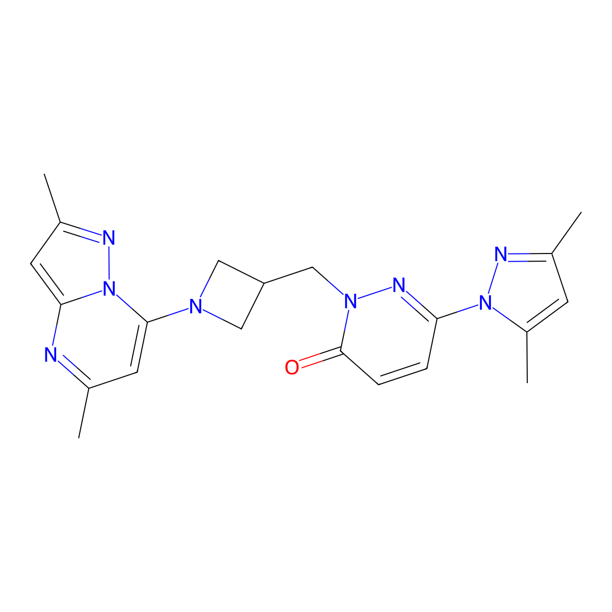 6-(3,5-dimethyl-1H-pyrazol-1-yl)-2-[(1-{2,5-dimethylpyrazolo[1,5-a]pyrimidin-7-yl}azetidin-3-yl)methyl]-2,3-dihydropyridazin-3-one molecular structure, CAS 2178771-76-9
