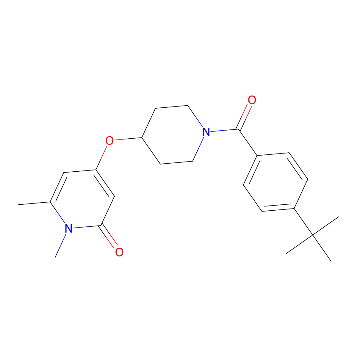 4-((1-(4-(tert-butyl)benzoyl)piperidin-4-yl)oxy)-1,6-dimethylpyridin-2(1H)-one molecular structure, CAS 2178771-80-5