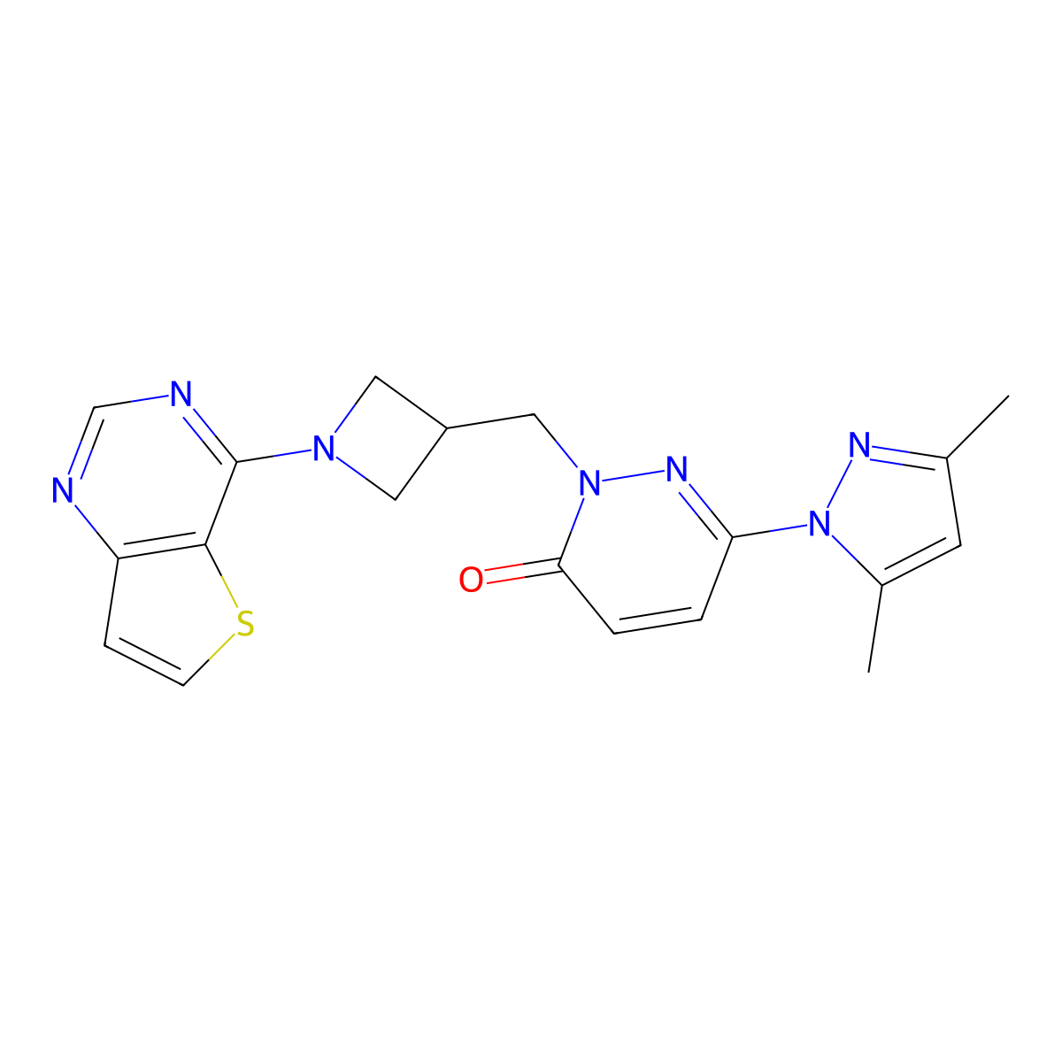 6-(3,5-dimethyl-1H-pyrazol-1-yl)-2-[(1-{thieno[3,2-d]pyrimidin-4-yl}azetidin-3-yl)methyl]-2,3-dihydropyridazin-3-one molecular structure, CAS 2178771-84-9