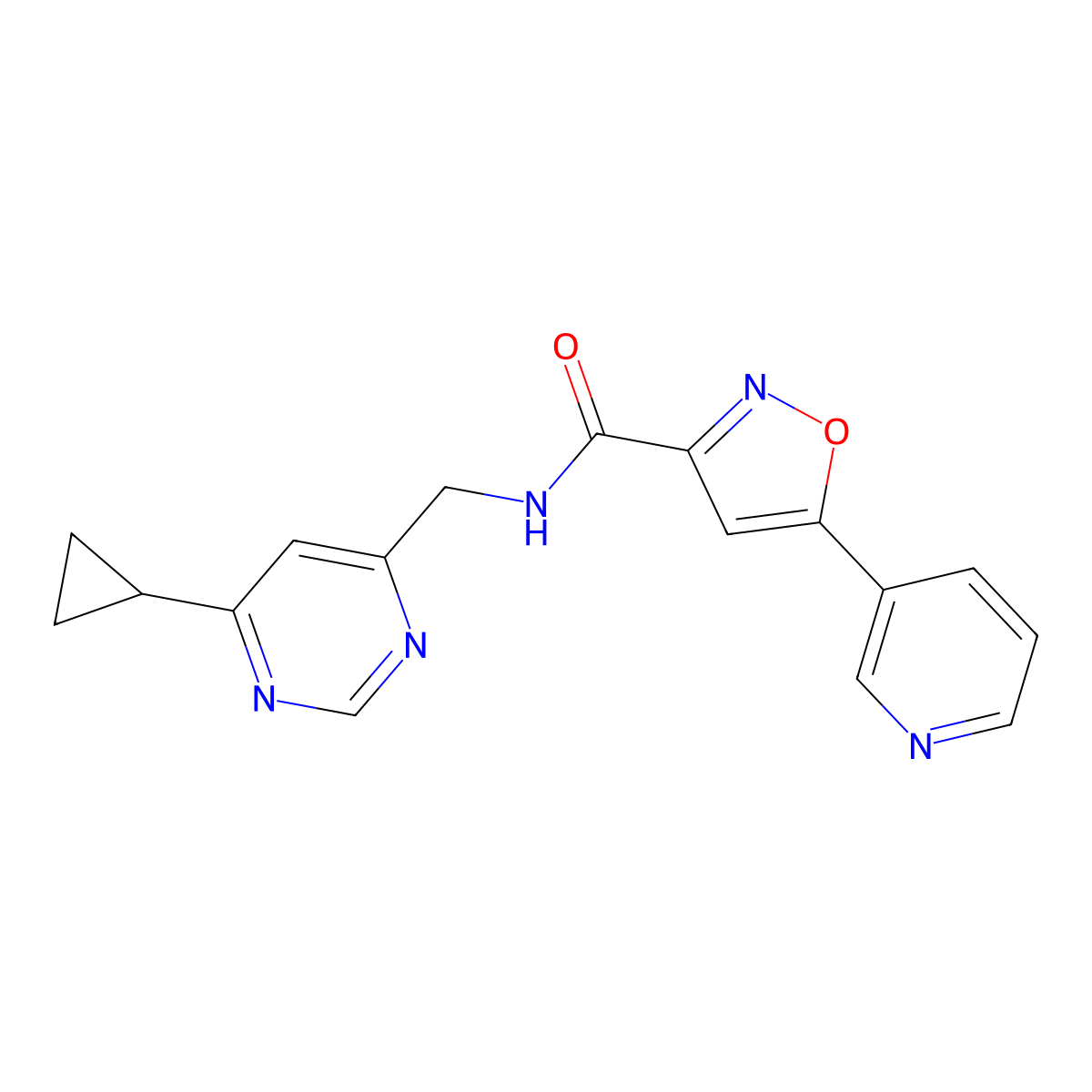 N-((6-cyclopropylpyrimidin-4-yl)methyl)-5-(pyridin-3-yl)isoxazole-3-carboxamide molecular structure, CAS 2178771-86-1