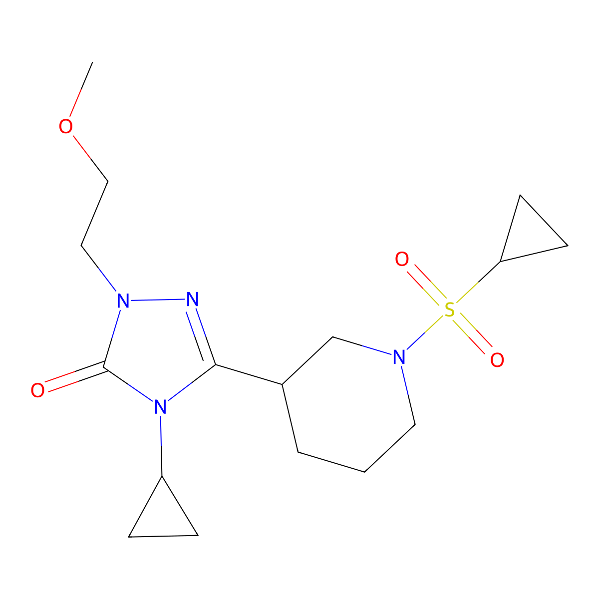 4-cyclopropyl-3-(1-(cyclopropylsulfonyl)piperidin-3-yl)-1-(2-methoxyethyl)-1H-1,2,4-triazol-5(4H)-one molecular structure, CAS 2178771-96-3
