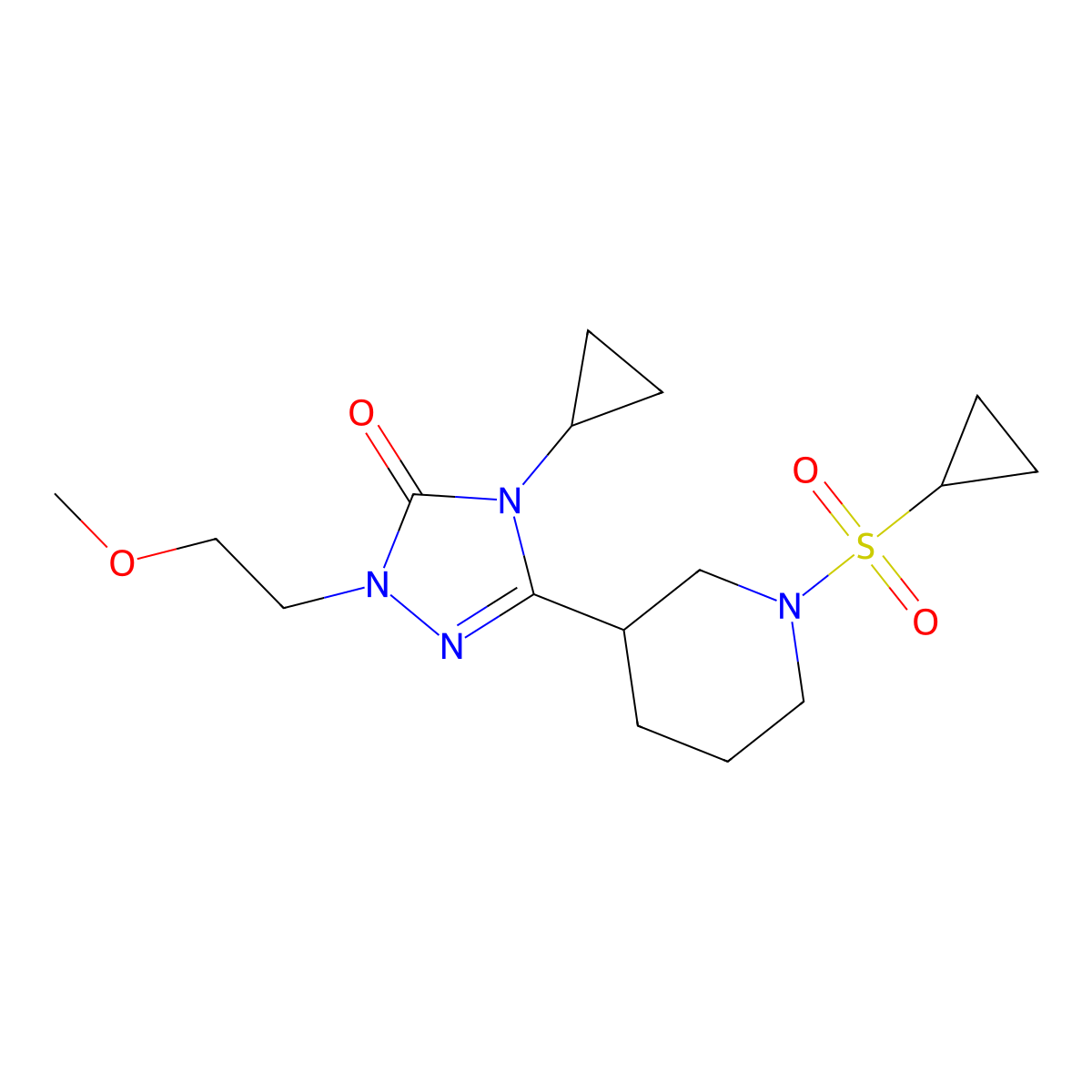4-cyclopropyl-3-(1-(cyclopropylsulfonyl)piperidin-3-yl)-1-(2-methoxyethyl)-1H-1,2,4-triazol-5(4H)-one molecular structure, CAS 2178771-96-3