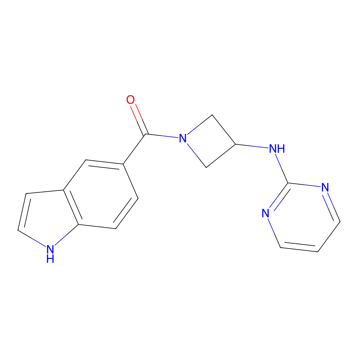 (1H-indol-5-yl)(3-(pyrimidin-2-ylamino)azetidin-1-yl)methanone molecular structure, CAS 2178772-08-0