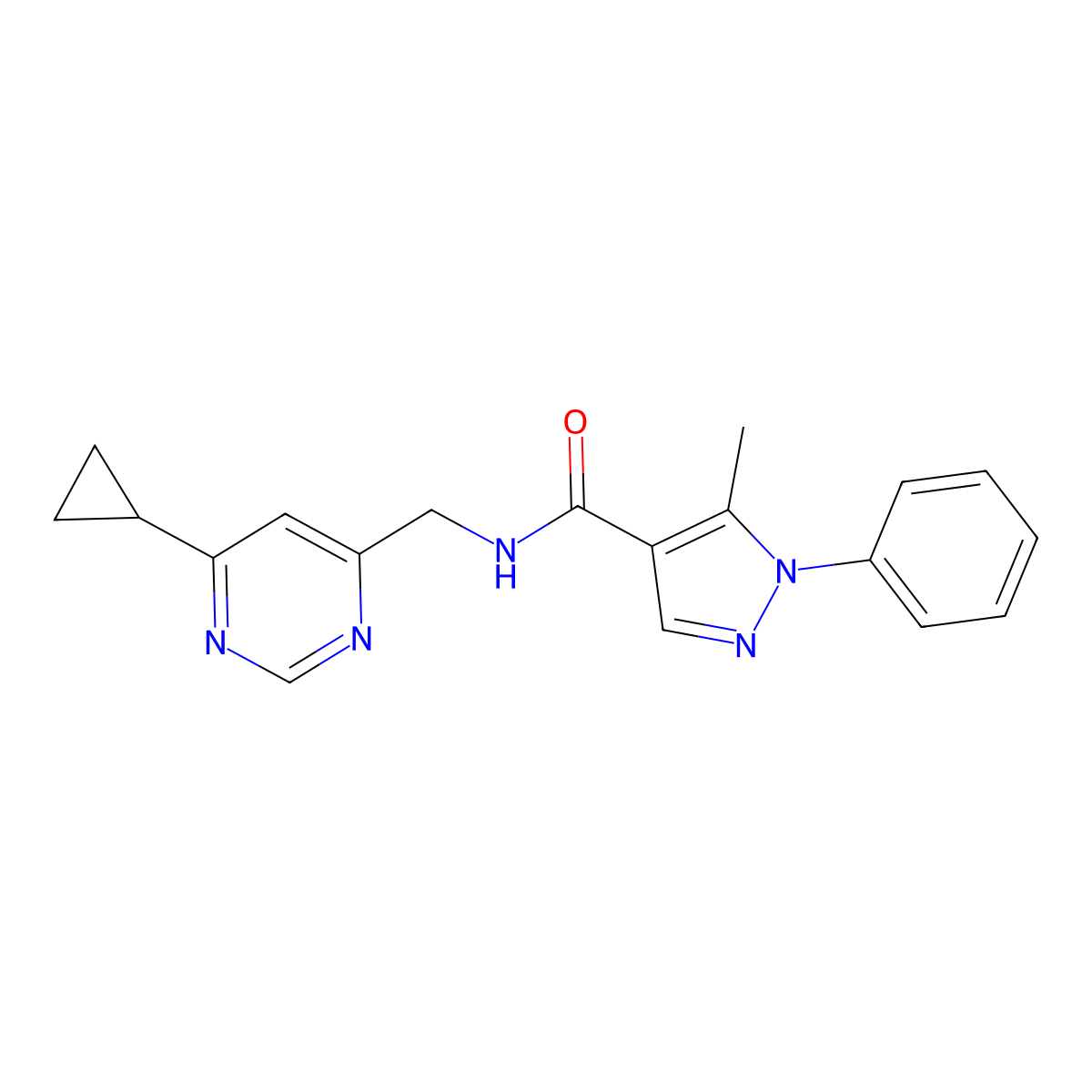 N-[(6-cyclopropylpyrimidin-4-yl)methyl]-5-methyl-1-phenyl-1H-pyrazole-4-carboxamide molecular structure, CAS 2178772-13-7