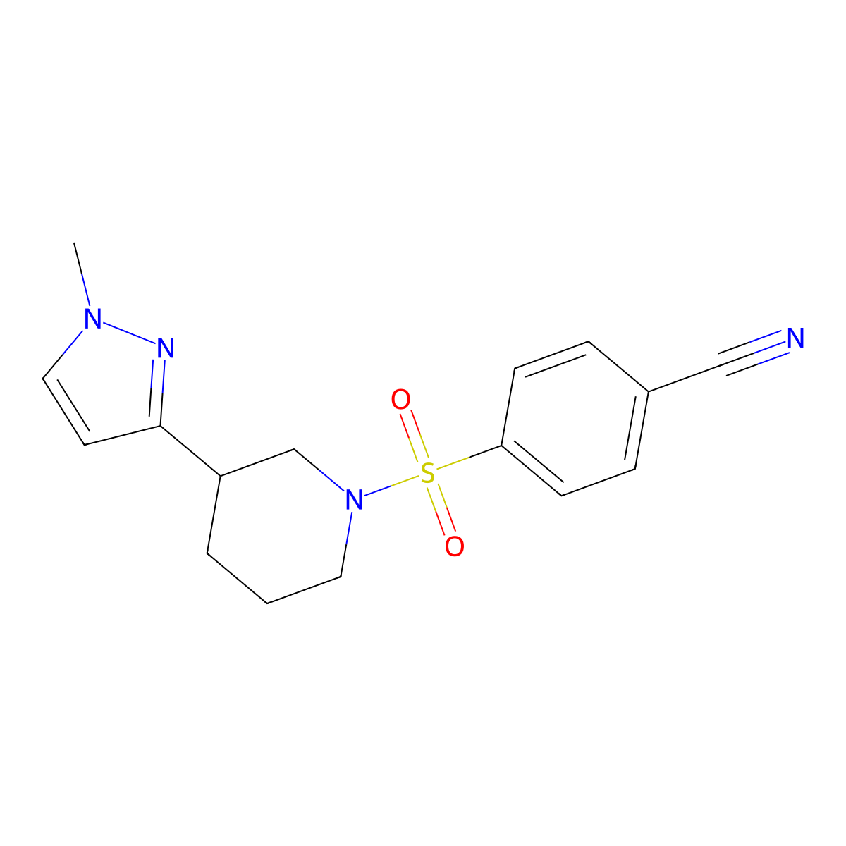 4-{[3-(1-methyl-1H-pyrazol-3-yl)piperidin-1-yl]sulfonyl}benzonitrile molecular structure, CAS 2178772-19-3
