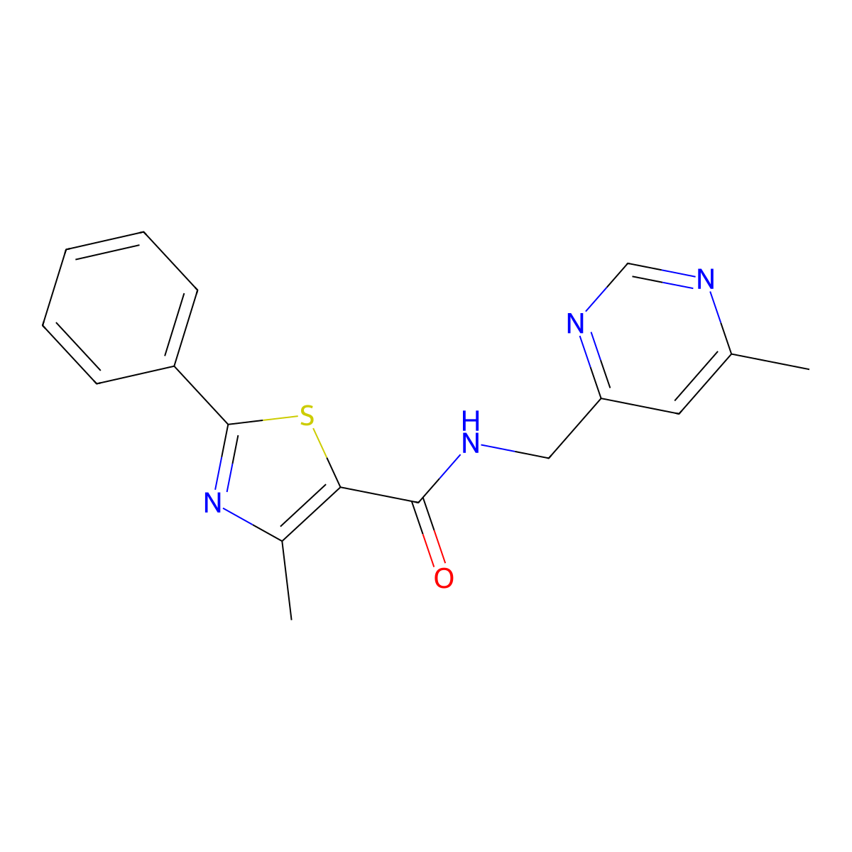 4-methyl-N-[(6-methylpyrimidin-4-yl)methyl]-2-phenyl-1,3-thiazole-5-carboxamide molecular structure, CAS 2178772-21-7